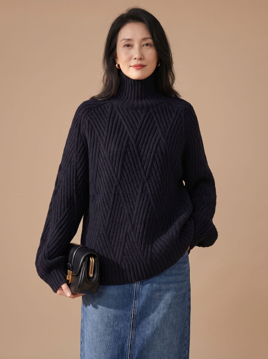 Luisa | Women's Oversized Turtleneck Sweater with Cable Knit Pattern