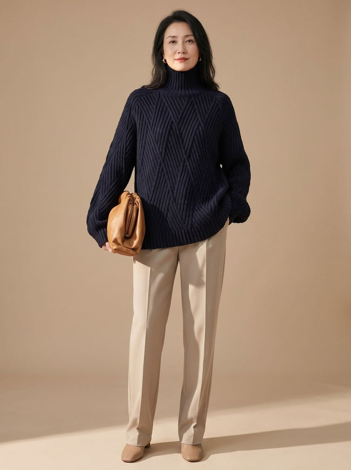 Luisa | Women's Oversized Turtleneck Sweater with Cable Knit Pattern