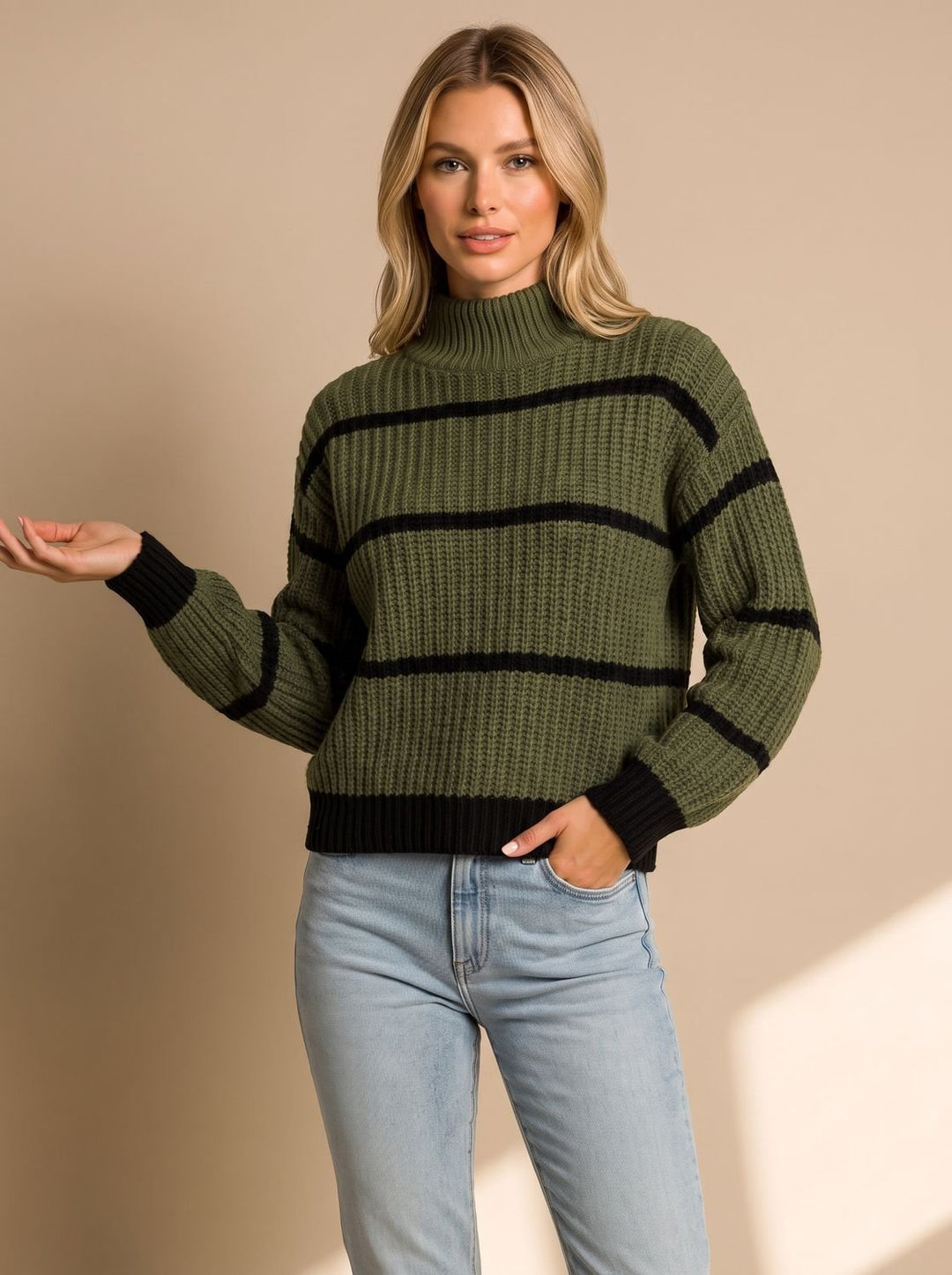 Clara | Women's Turtleneck Striped Oversize Knit Sweater