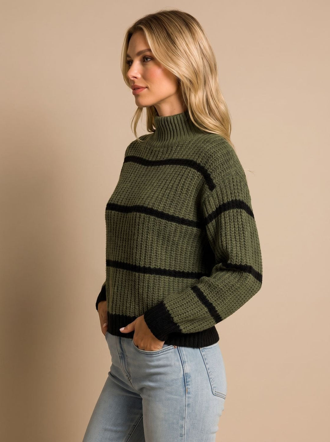 Clara | Women's Turtleneck Striped Oversize Knit Sweater