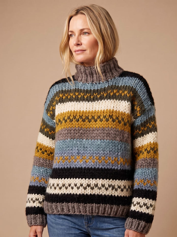 Sophie | Women's Turtleneck Sweater Striped Knit Sweater