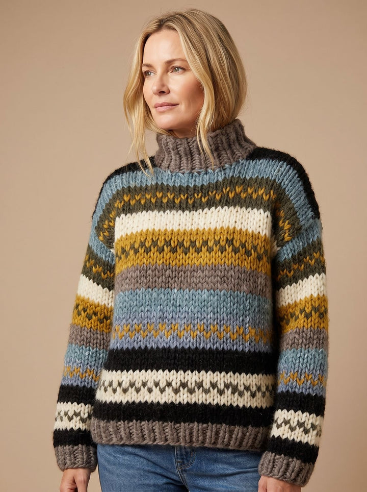 Sophie | Women's Turtleneck Sweater Striped Knit Sweater