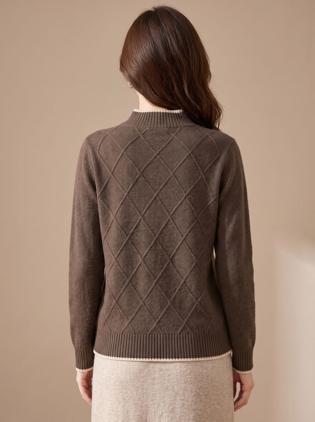 Lena | Women's Turtleneck Sweater Half Collar Knitted Diamond Pattern Long Sleeve