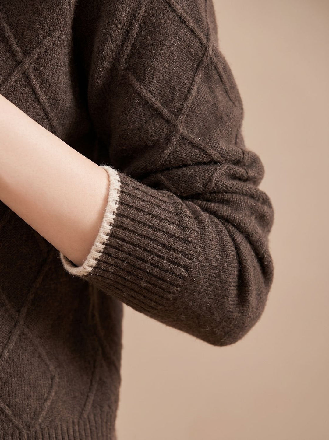 Lena | Women's Turtleneck Sweater Half Collar Knitted Diamond Pattern Long Sleeve