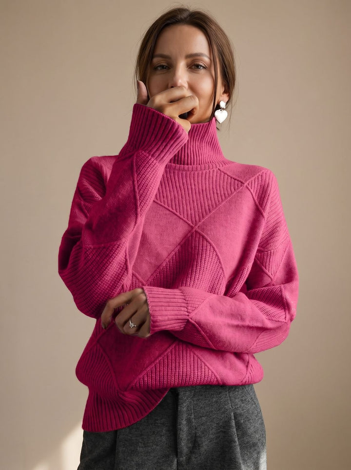 Delphine | Oversized Turtleneck Sweater with Geometric Knit Pattern