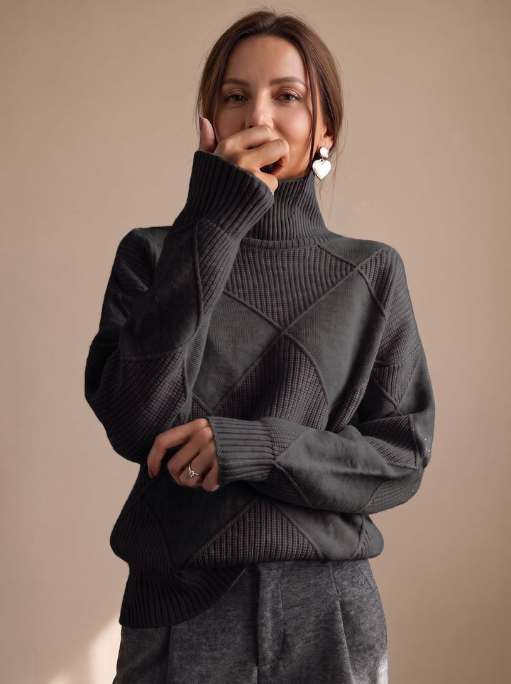 Delphine | Oversized Turtleneck Sweater with Geometric Knit Pattern