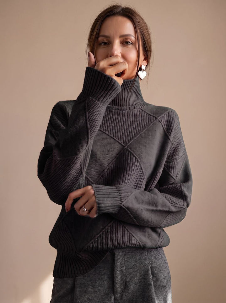 Delphine | Oversized Turtleneck Sweater with Geometric Knit Pattern