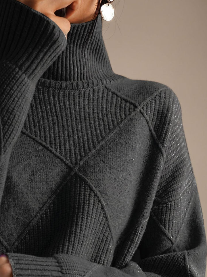 Delphine | Oversized Turtleneck Sweater with Geometric Knit Pattern
