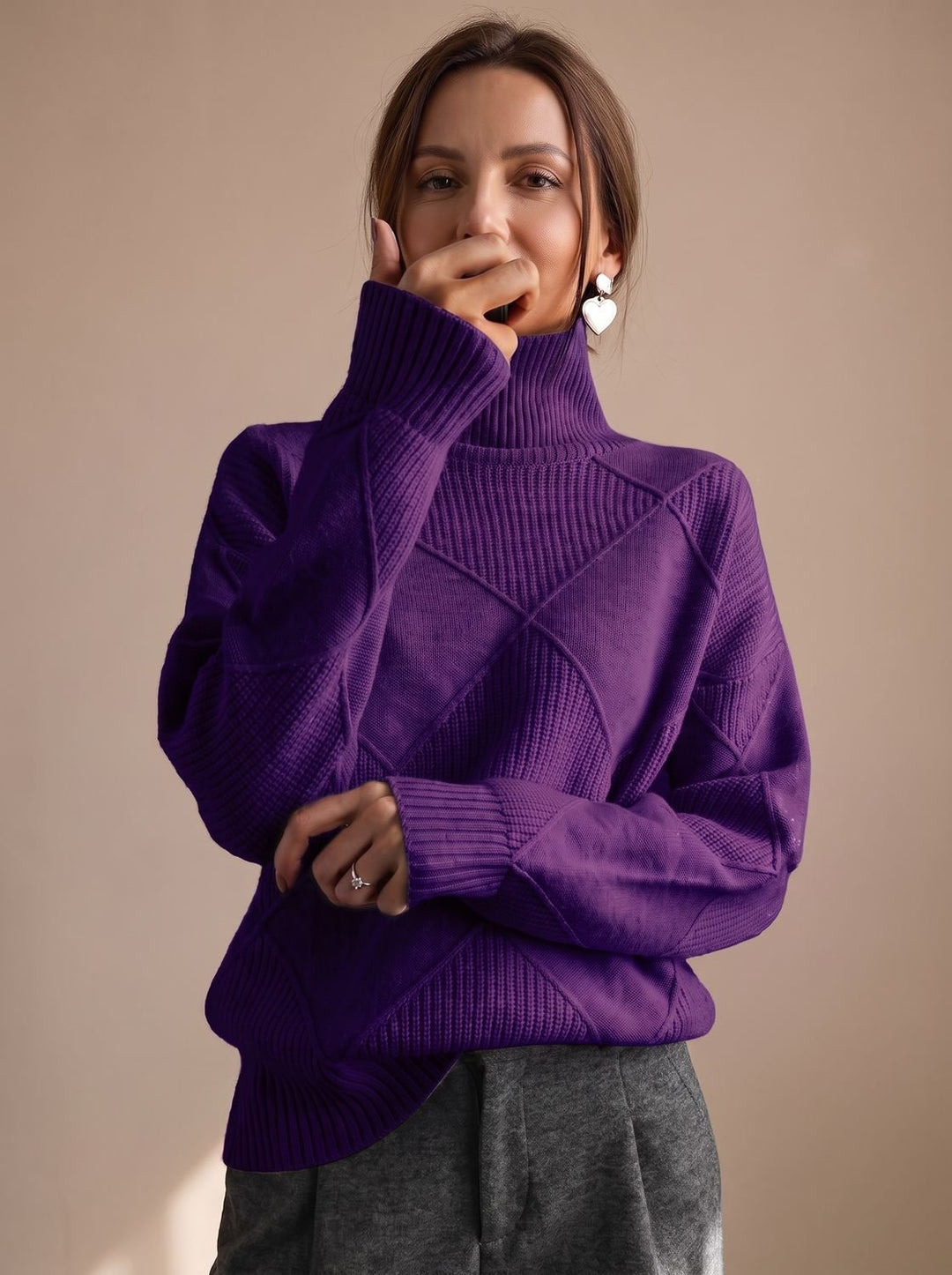 Delphine | Oversized Turtleneck Sweater with Geometric Knit Pattern
