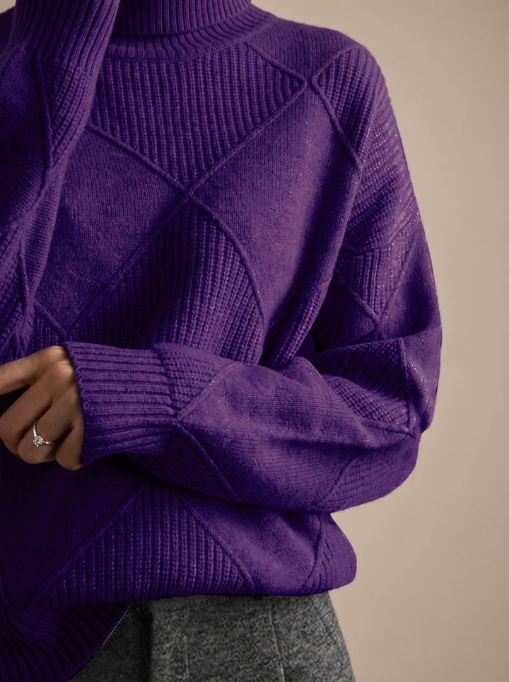 Delphine | Oversized Turtleneck Sweater with Geometric Knit Pattern