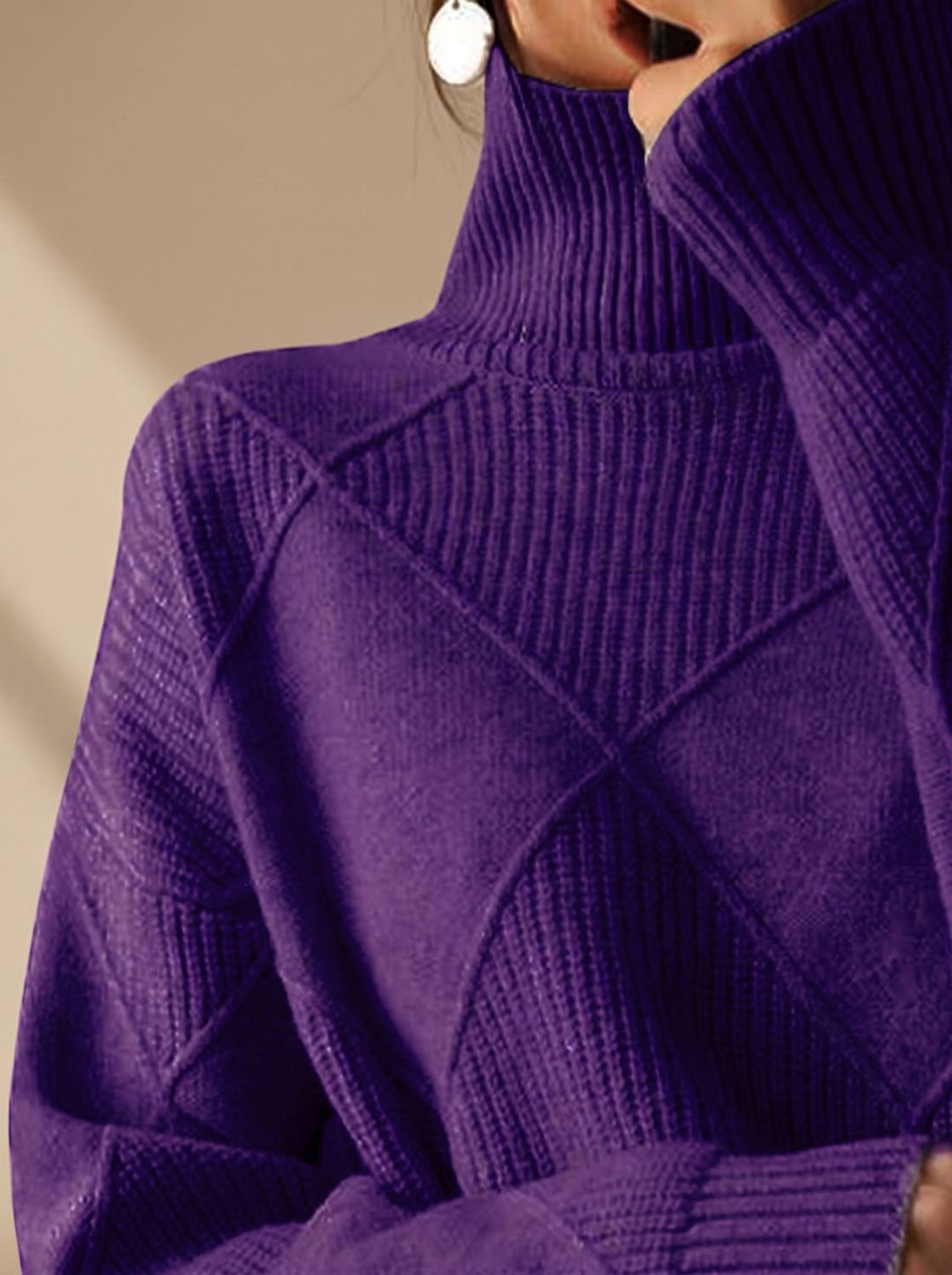 Delphine | Oversized Turtleneck Sweater with Geometric Knit Pattern
