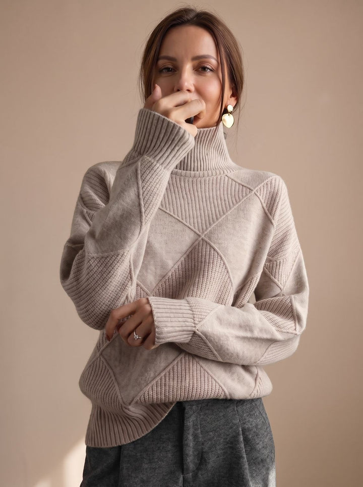 Delphine | Oversized Turtleneck Sweater with Geometric Knit Pattern