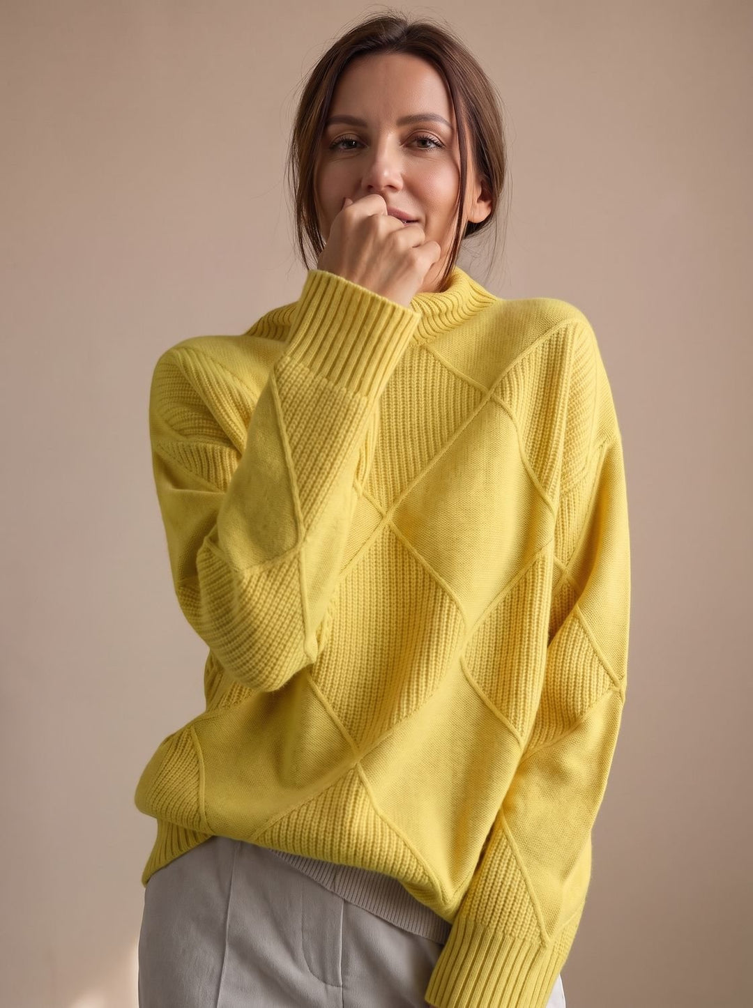 Delphine | Oversized Turtleneck Sweater with Geometric Knit Pattern