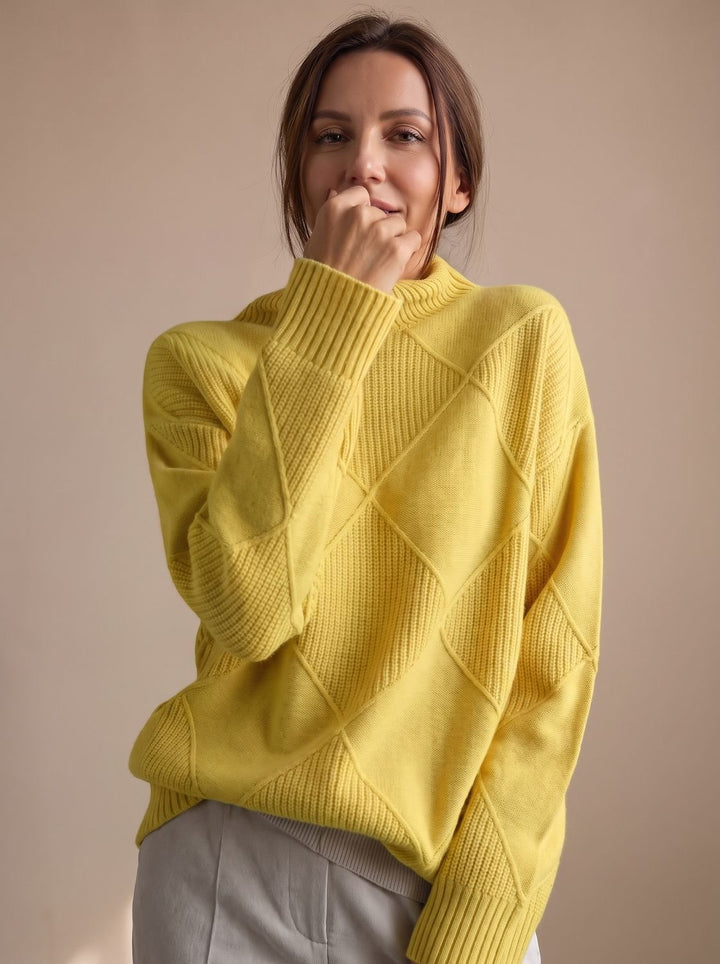 Delphine | Oversized Turtleneck Sweater with Geometric Knit Pattern