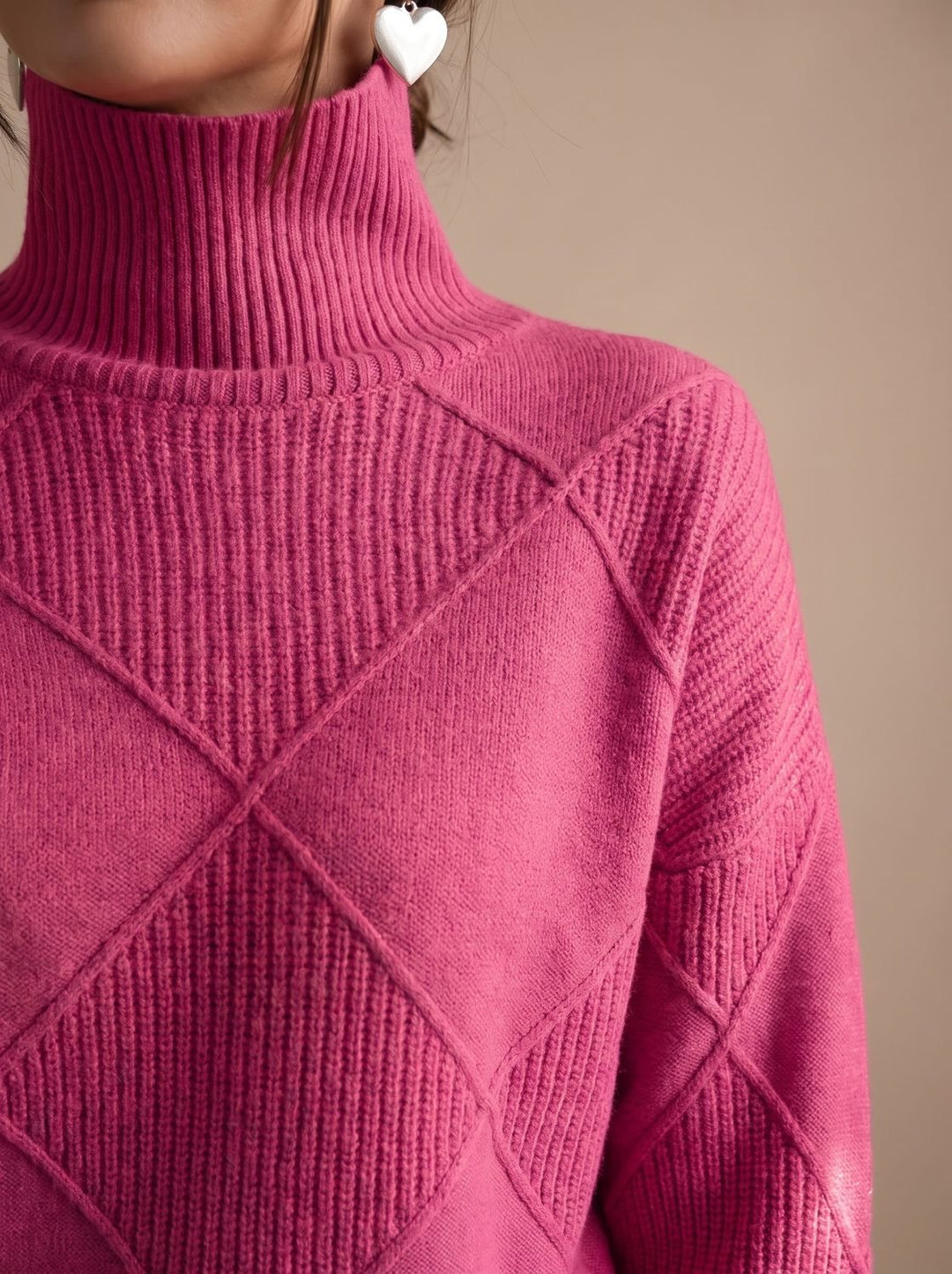 Delphine | Oversized Turtleneck Sweater with Geometric Knit Pattern