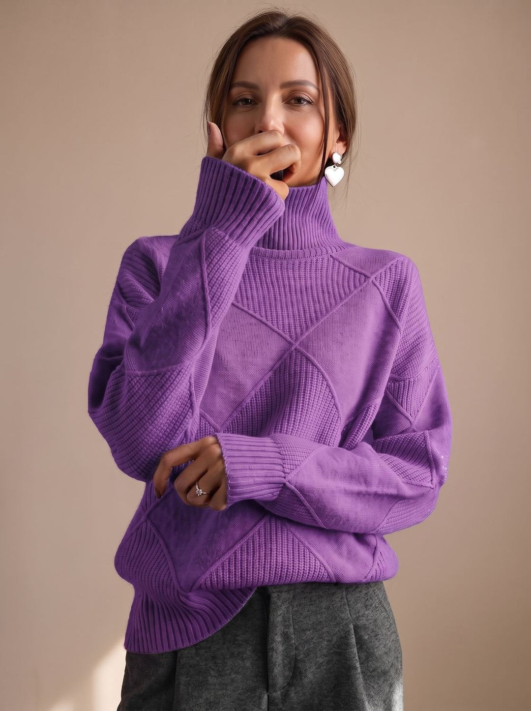 Delphine | Oversized Turtleneck Sweater with Geometric Knit Pattern