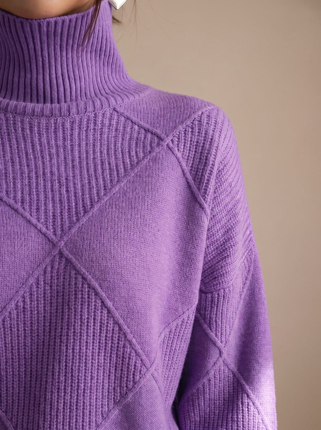 Delphine | Oversized Turtleneck Sweater with Geometric Knit Pattern