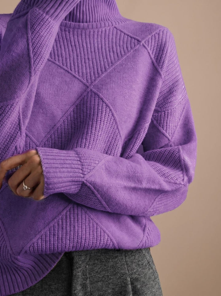 Delphine | Oversized Turtleneck Sweater with Geometric Knit Pattern