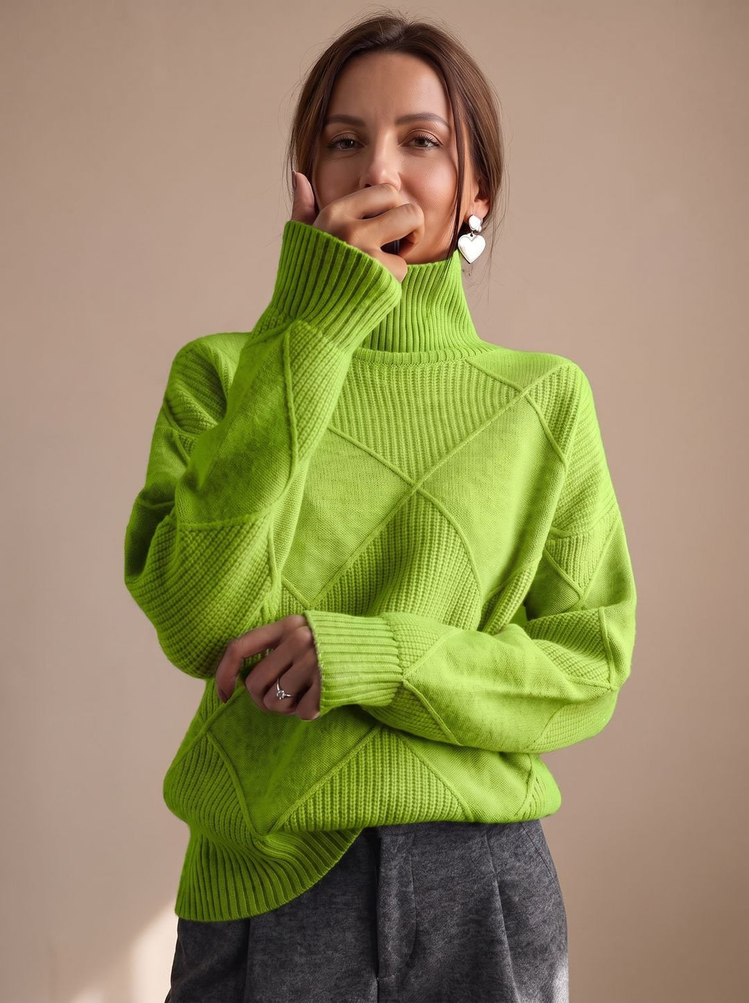 Delphine | Oversized Turtleneck Sweater with Geometric Knit Pattern