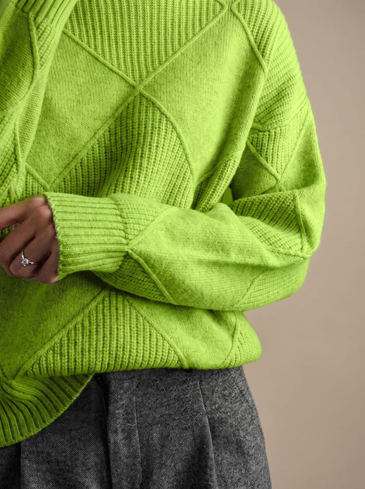 Delphine | Oversized Turtleneck Sweater with Geometric Knit Pattern