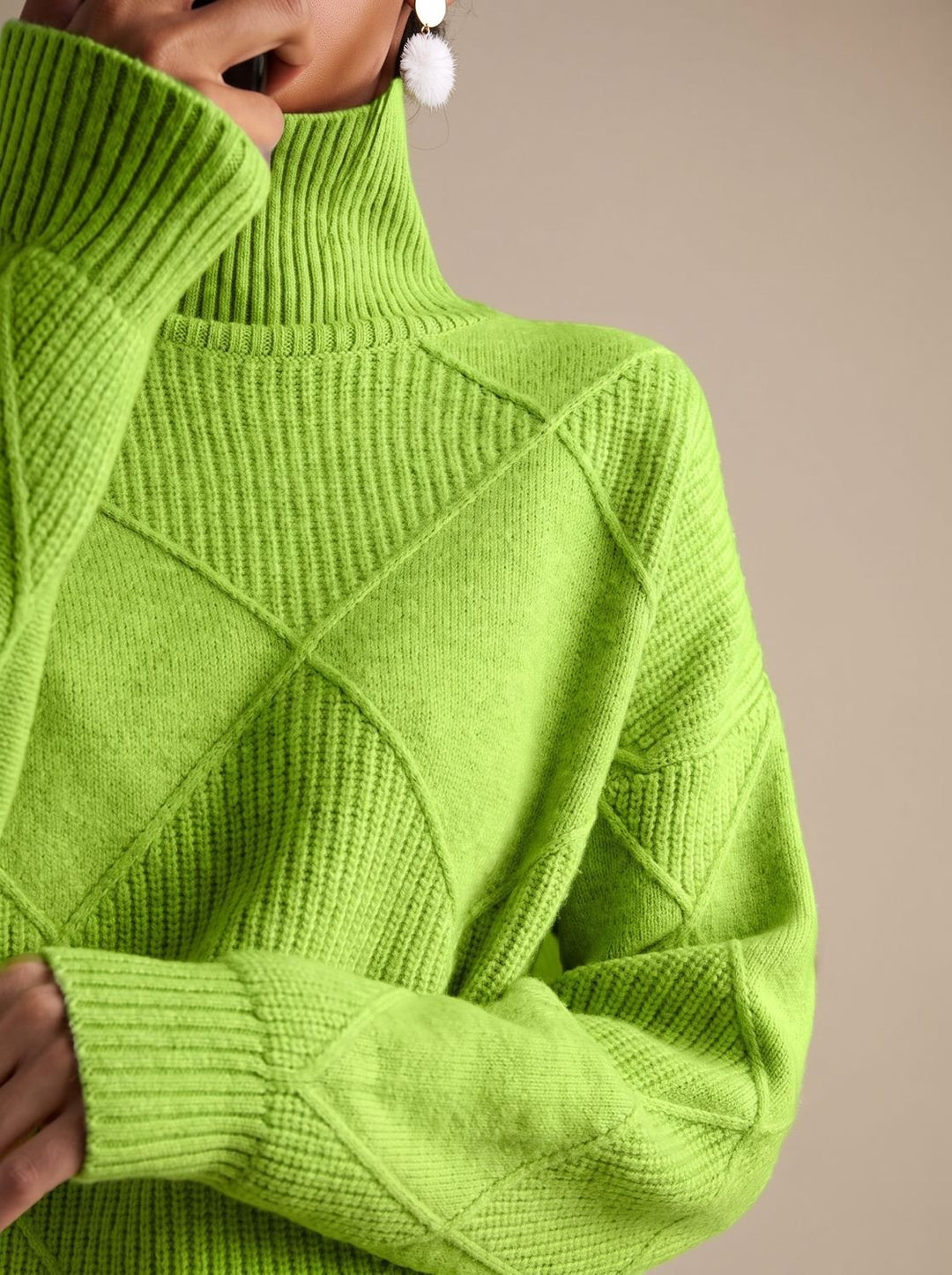Delphine | Oversized Turtleneck Sweater with Geometric Knit Pattern