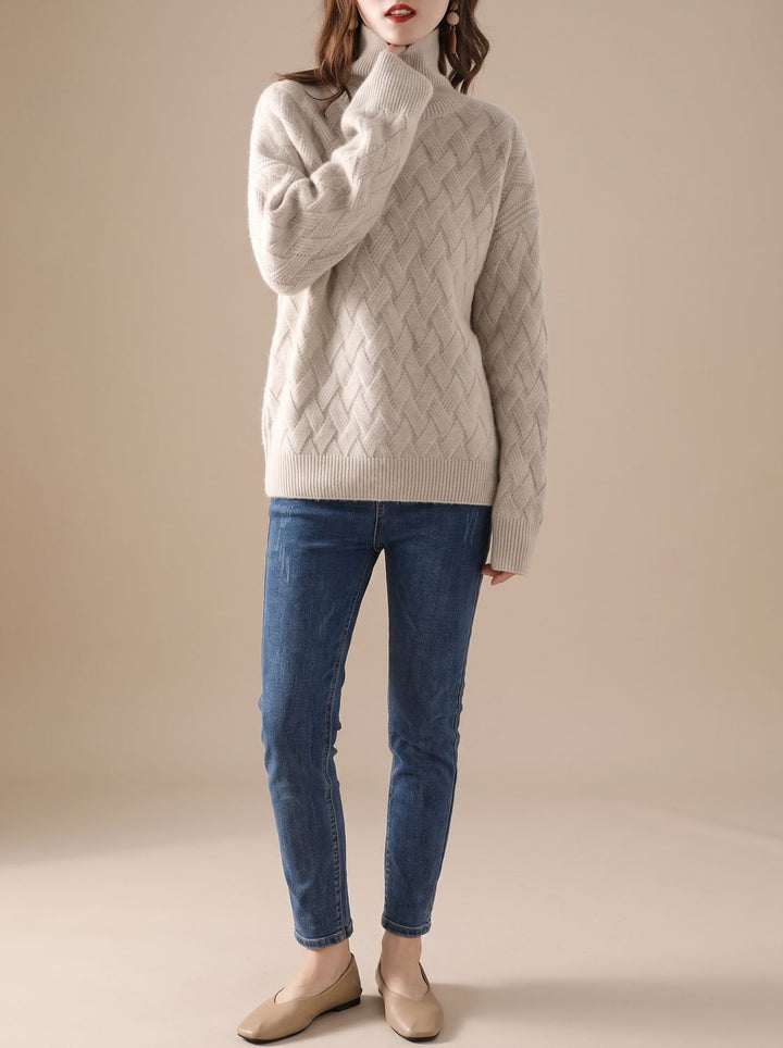 Elfriede | Women's Turtleneck Sweater with Knit Pattern Oversized Winter Sweater