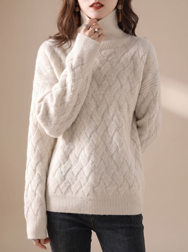 Elfriede | Women's Turtleneck Sweater with Knit Pattern Oversized Winter Sweater