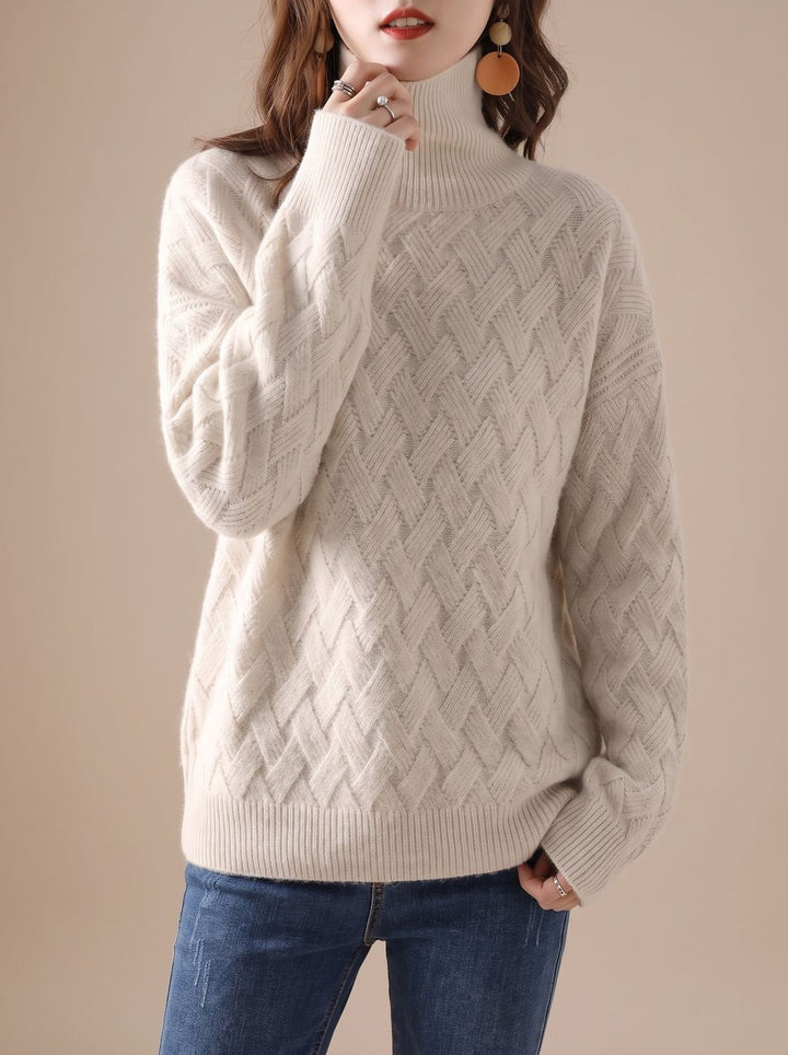Elfriede | Women's Turtleneck Sweater with Knit Pattern Oversized Winter Sweater