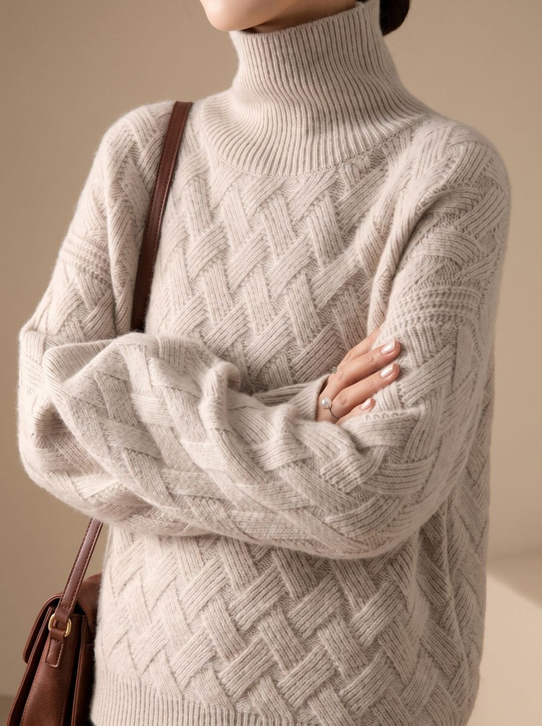 Elfriede | Women's Turtleneck Sweater with Knit Pattern Oversized Winter Sweater