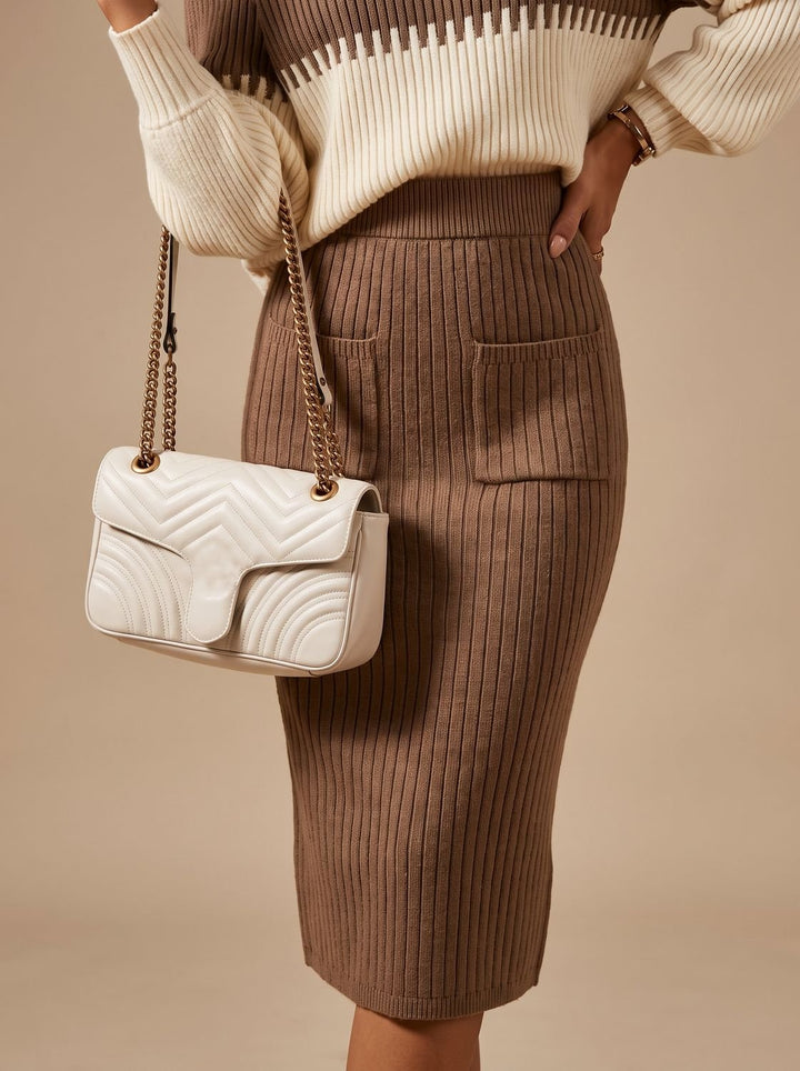 Isolde | Turtleneck Sweater and Slit Midi Skirt Set