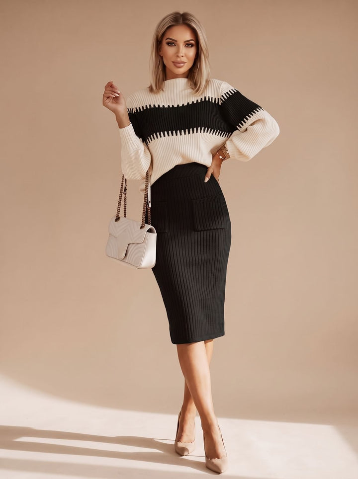 Isolde | Turtleneck Sweater and Slit Midi Skirt Set