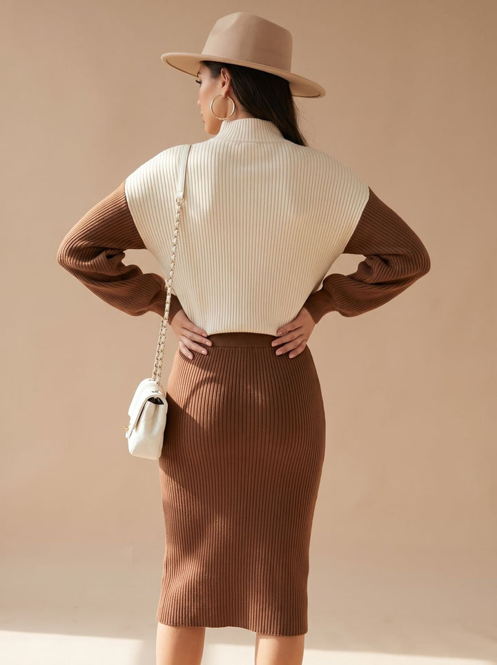 Isolde | Turtleneck Sweater and Slit Midi Skirt Set