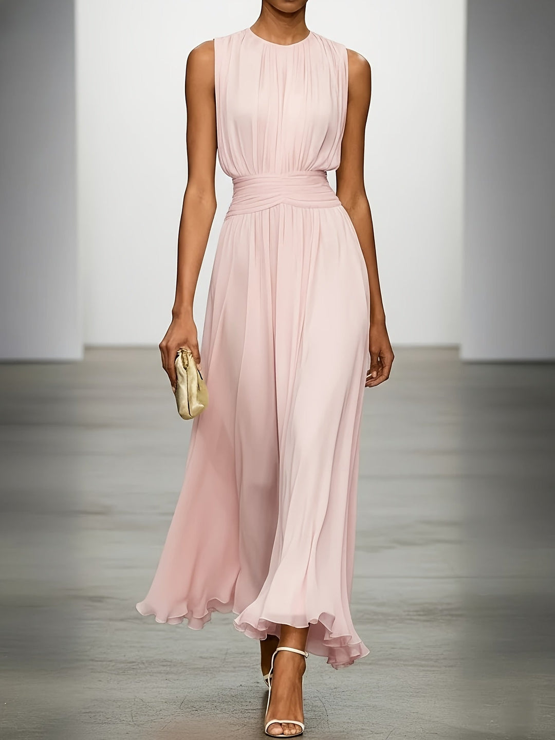 Genevieve | Pleated Maxi Wedding Guest Dress with Ruched Waist