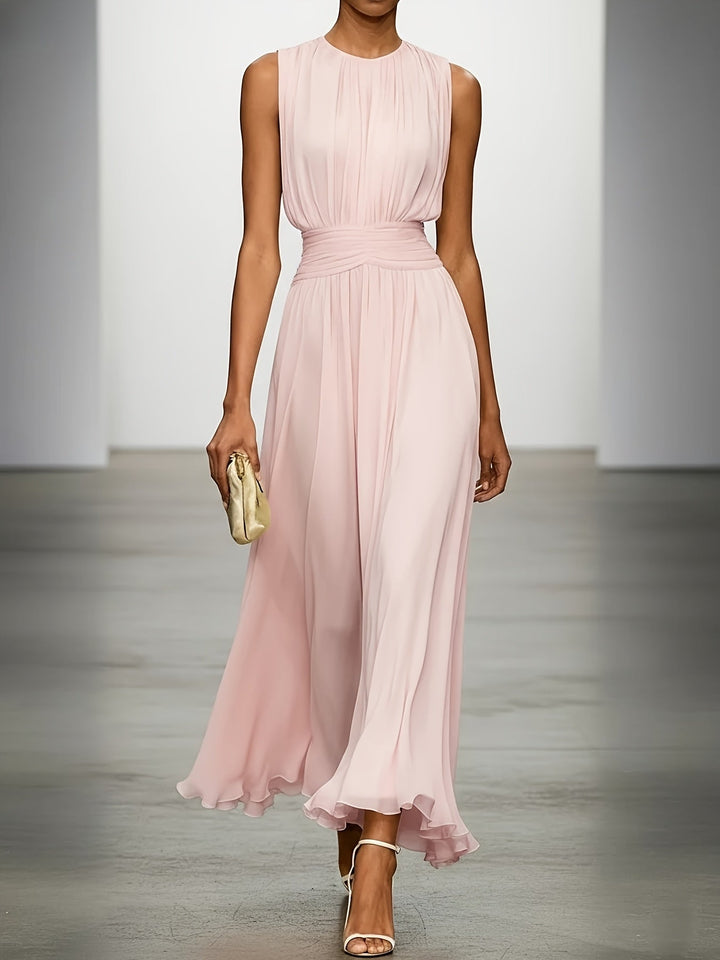 Genevieve | Pleated Maxi Wedding Guest Dress with Ruched Waist
