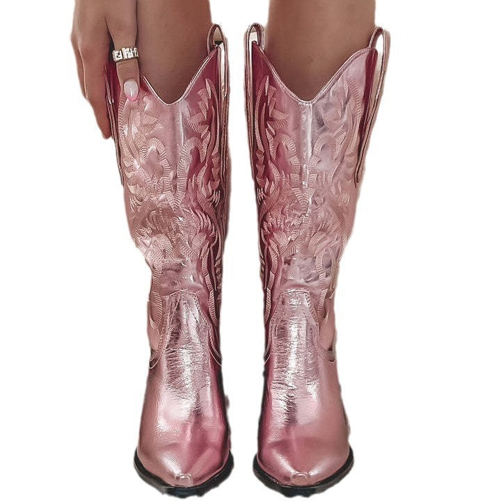 Black Embroidered Pointed Toe Western Boots