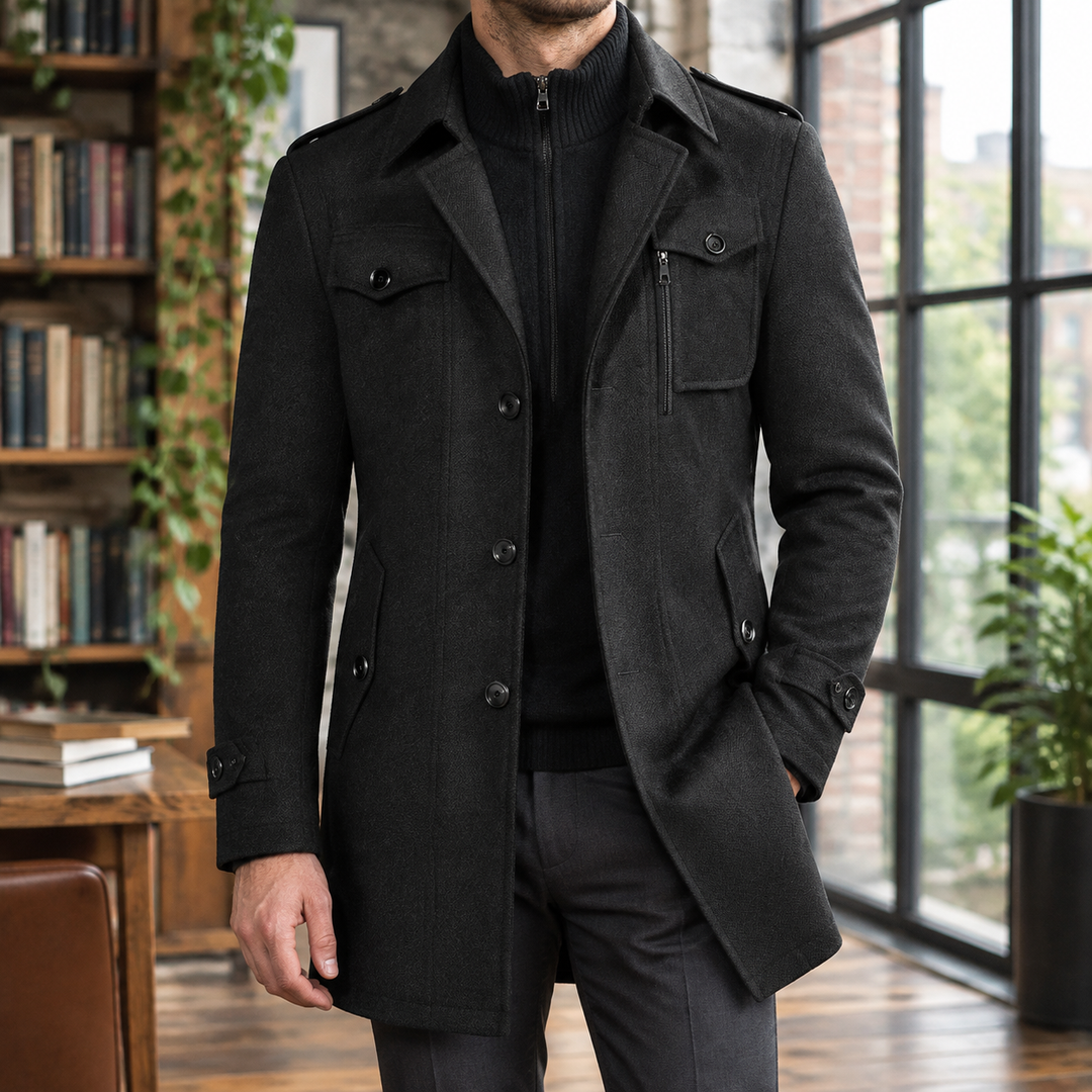 Marcus Faye | Wool Coat with Funnel Collar