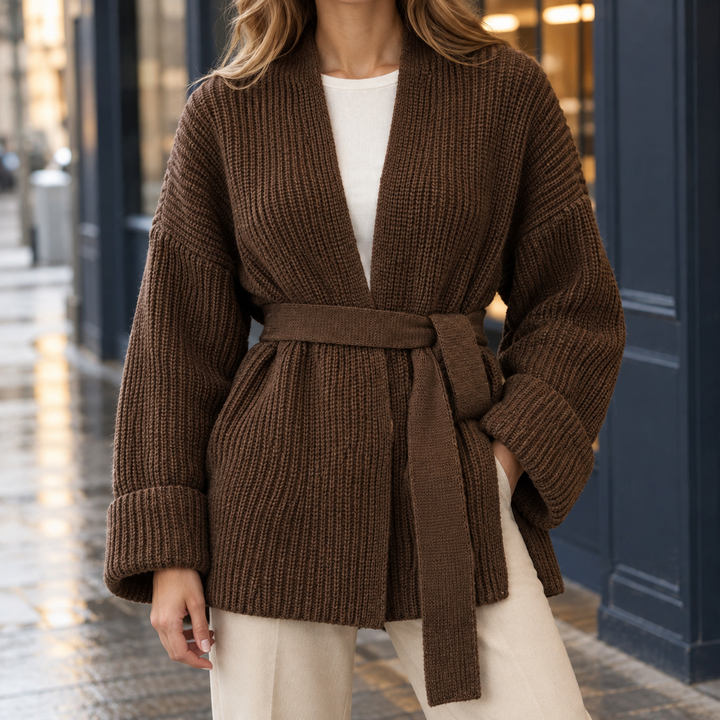 Marielle | Belted Ribbed Knit Cardigan