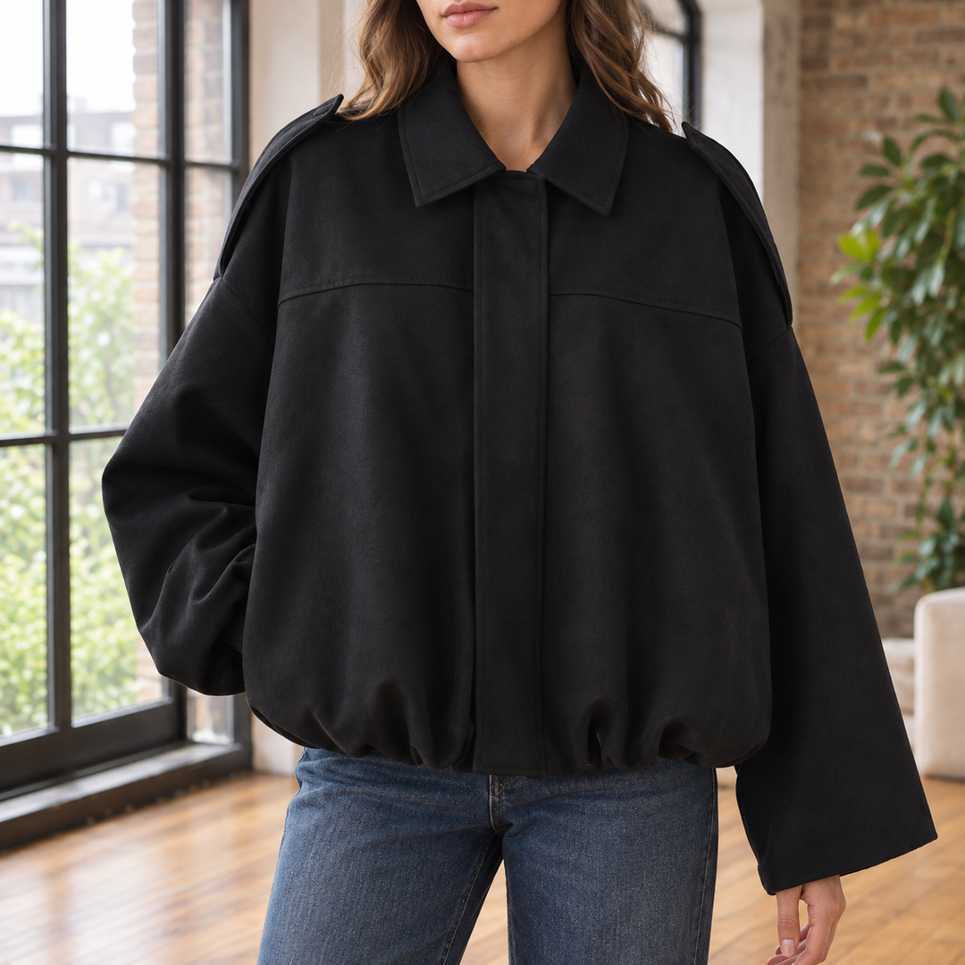 Pearl | Black Suede Cropped Pilot Jacket
