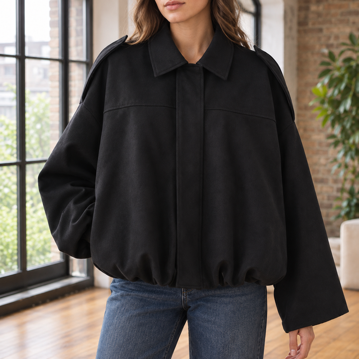 Pearl | Black Suede Cropped Pilot Jacket