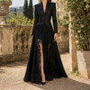 Wilhelmina | Tailored Blazer-Style Gown with Lace Front and Slit