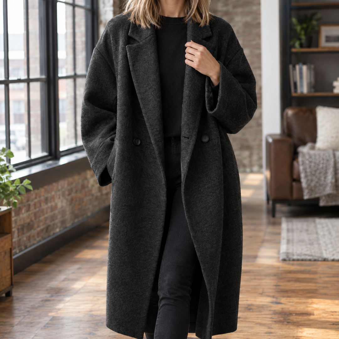 Odette Marchetti | Long Wool Blend Coat with Notched Lapels