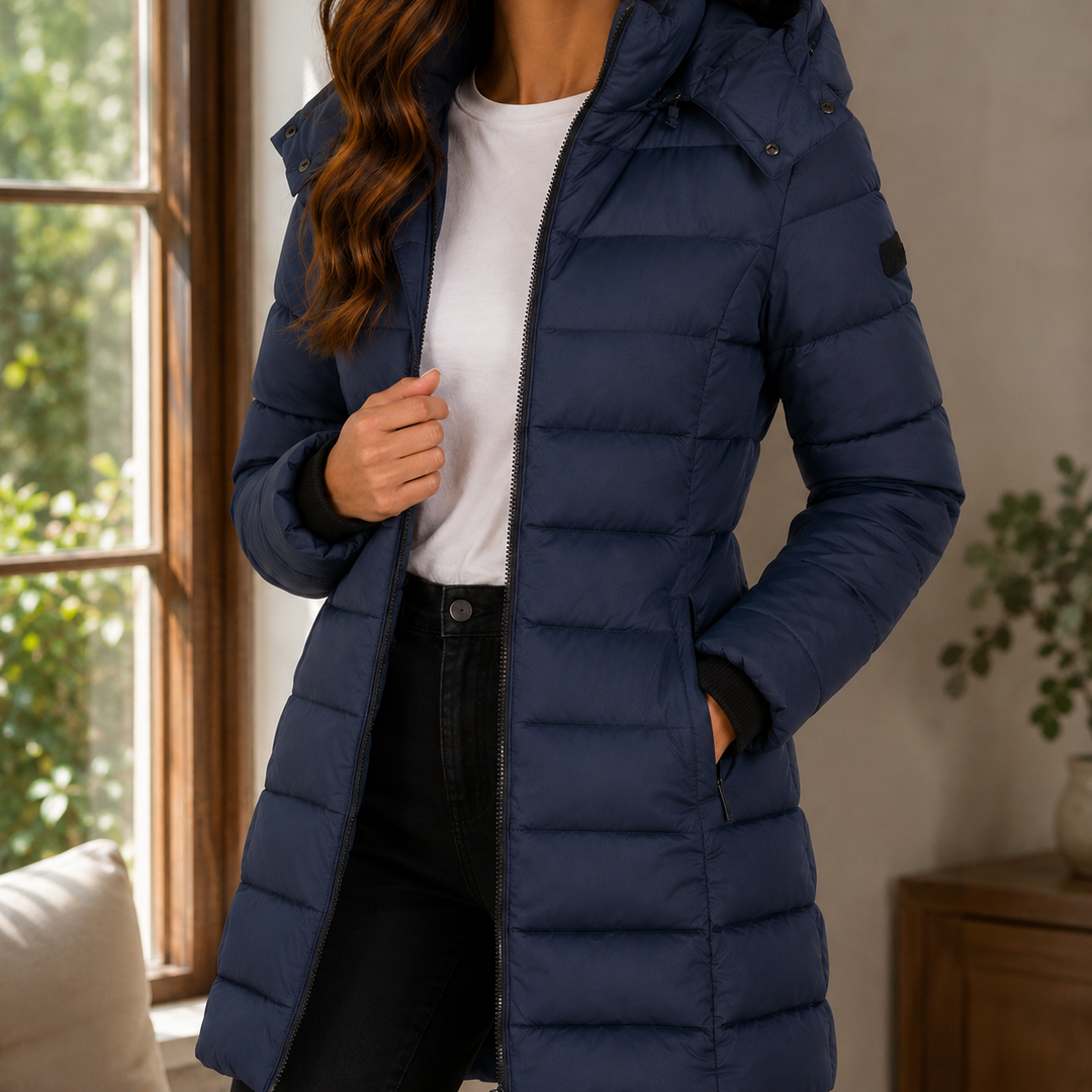 Noelle | Quilted Longline Jacket with Hood