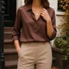 Marisol Wren | Satin Button-Front Blouse