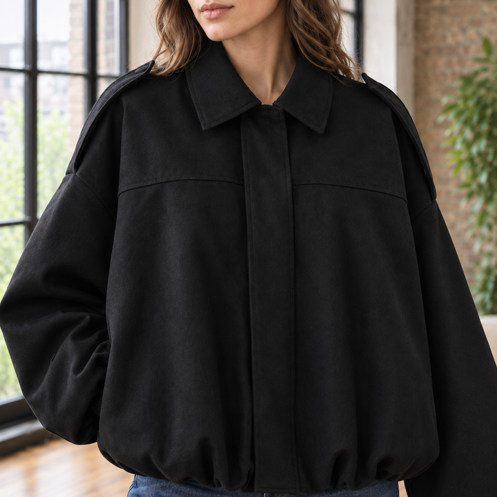 Pearl | Black Suede Cropped Pilot Jacket