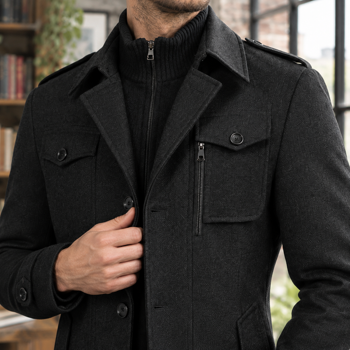 Marcus Faye | Wool Coat with Funnel Collar