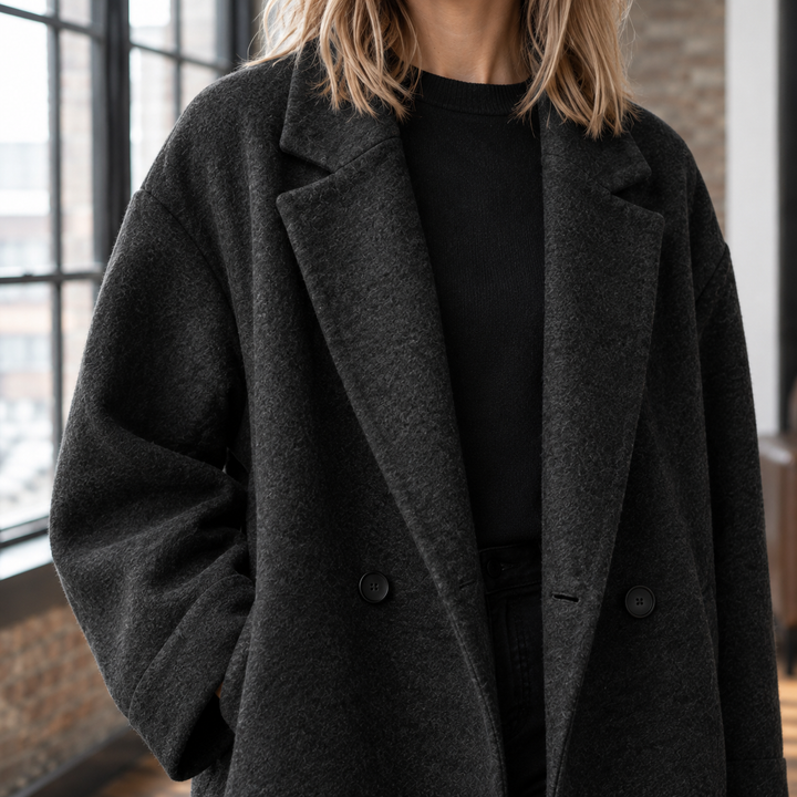 Odette Marchetti | Long Wool Blend Coat with Notched Lapels