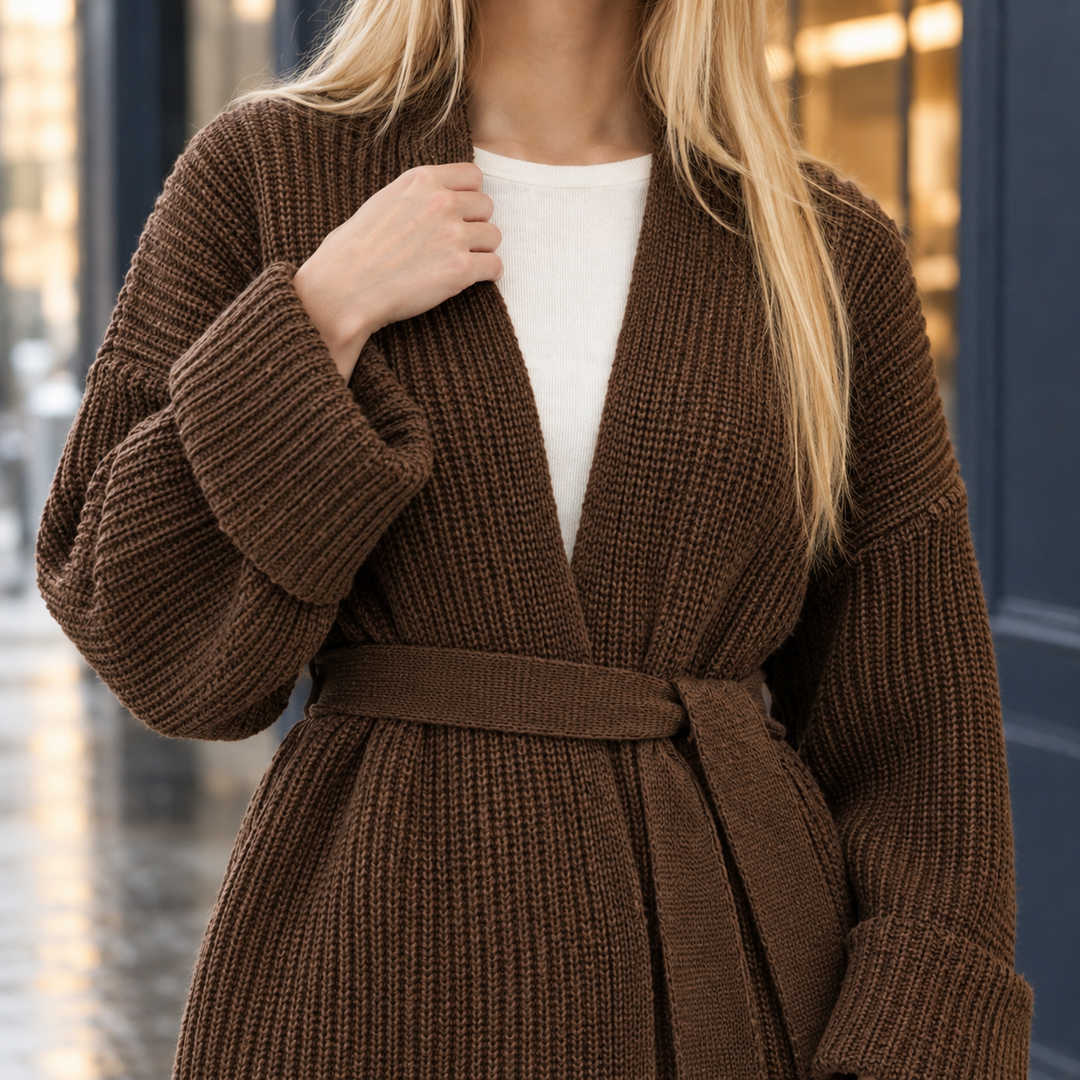 Marielle | Belted Ribbed Knit Cardigan