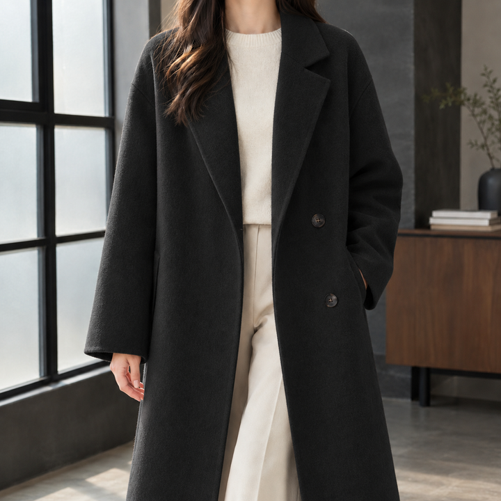 Cordelia | Long Double-Breasted Wool Blend Coat