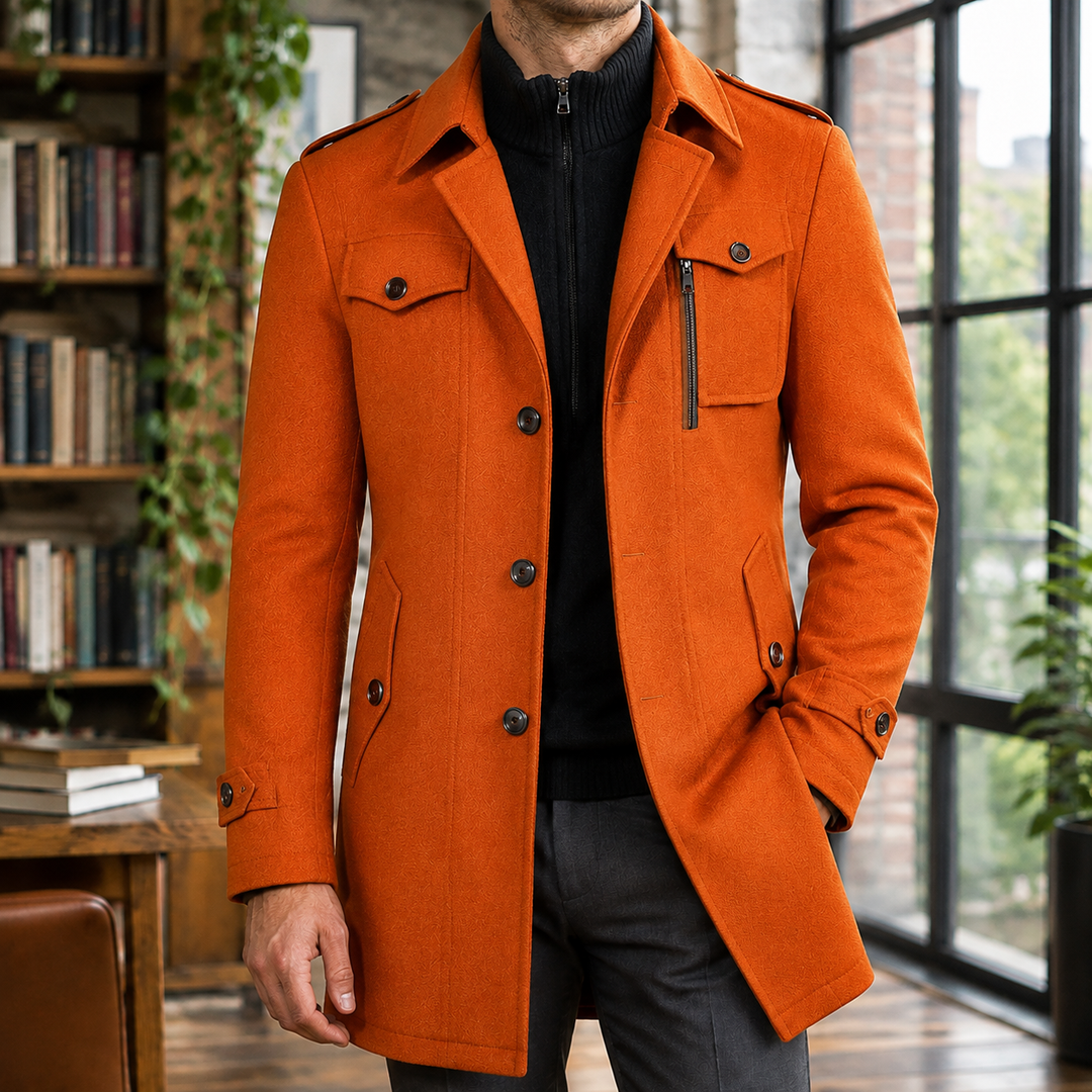 Marcus Faye | Wool Coat with Funnel Collar