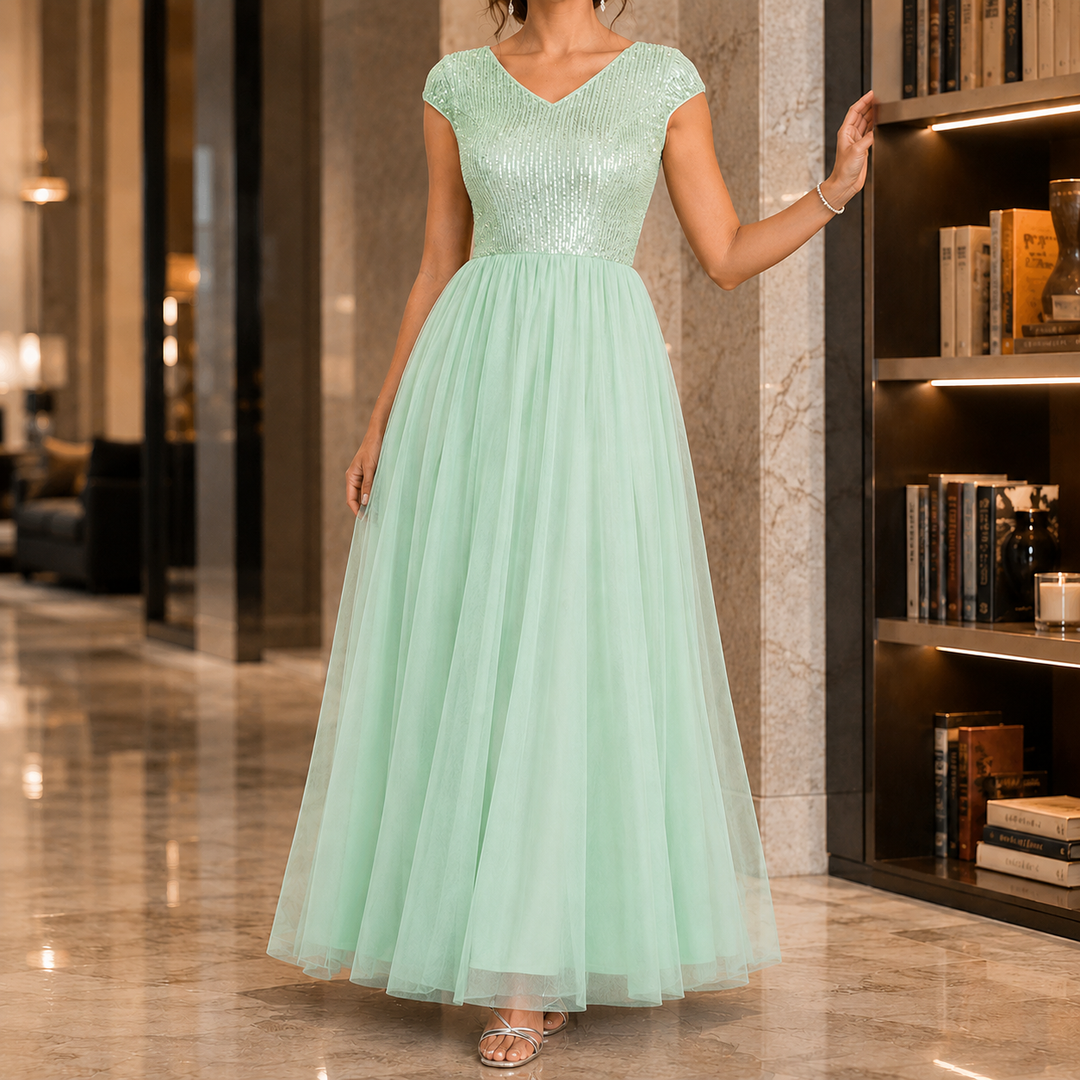 Rosalind Hayes | Sequin Maxi Dress with Tulle Overlay